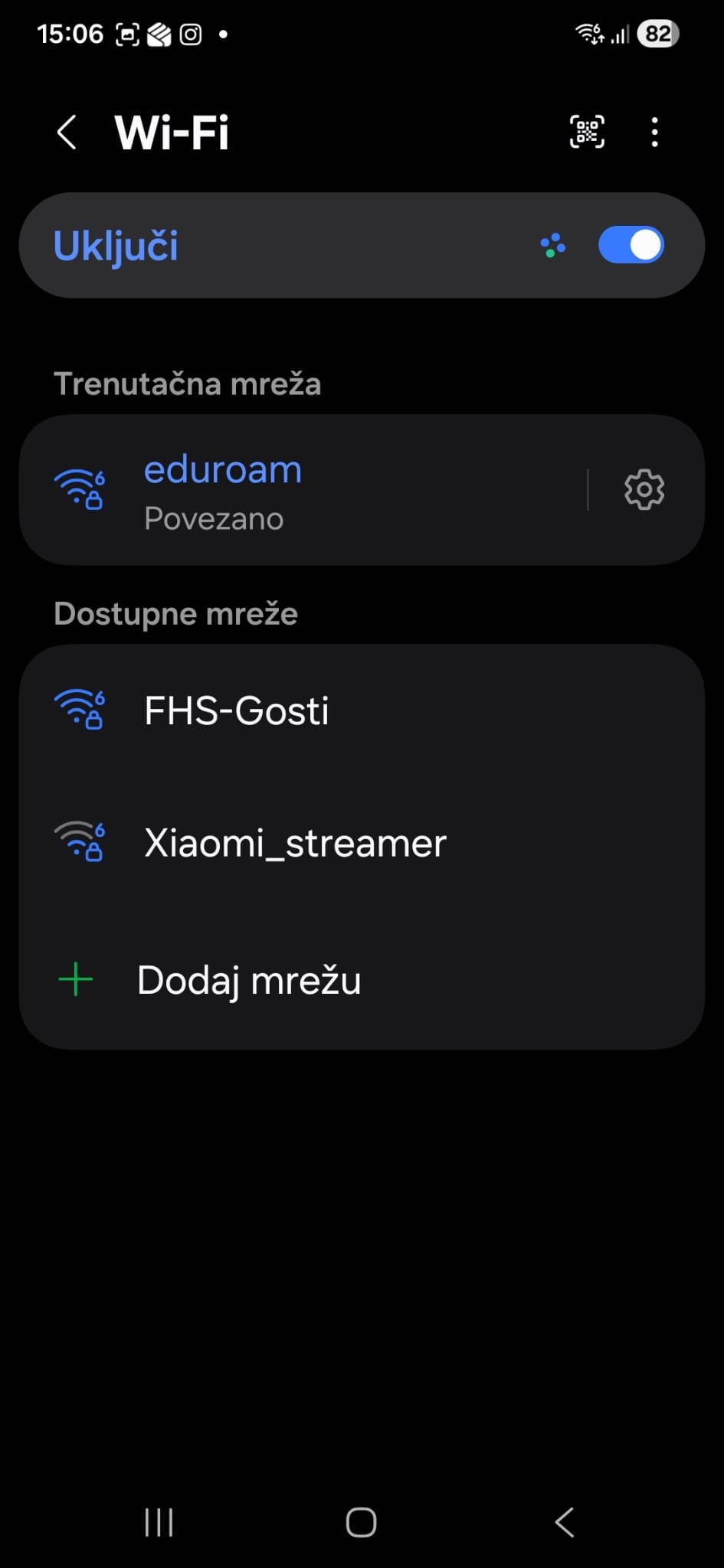 Android povezan na eduroam nakon geteduroam konfiguracije